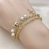 Oro Laminado Charm Bracelet, Gold Filled Style Rolo and Heart Design, with Ivory Pearl, Polished, Golden Finish, 03.213.0283.07 (22 MM Thickness, 7 Inches Length)