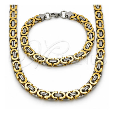 Stainless Steel Necklace and Bracelet, Polished, Two Tone, 06.116.0057.2.22