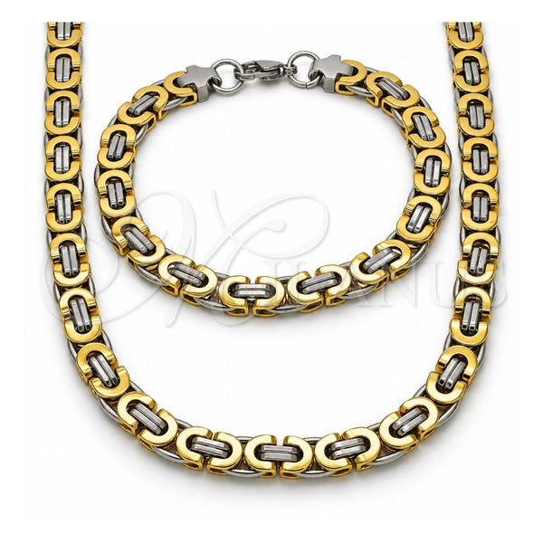 Stainless Steel Necklace and Bracelet, Polished, Two Tone, 06.116.0057.2.22