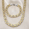 Stainless Steel Necklace and Bracelet, Greek Key Design, Polished, Two Tone, 06.363.0035.1.24