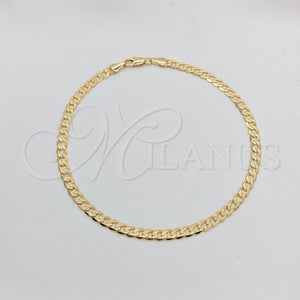 Oro Laminado Basic Anklet, Gold Filled Style Concave Cuban Design, Diamond Cutting Finish, Golden Finish, 03.419.0005.10 (04 MM Thickness, 10 Inches Length)