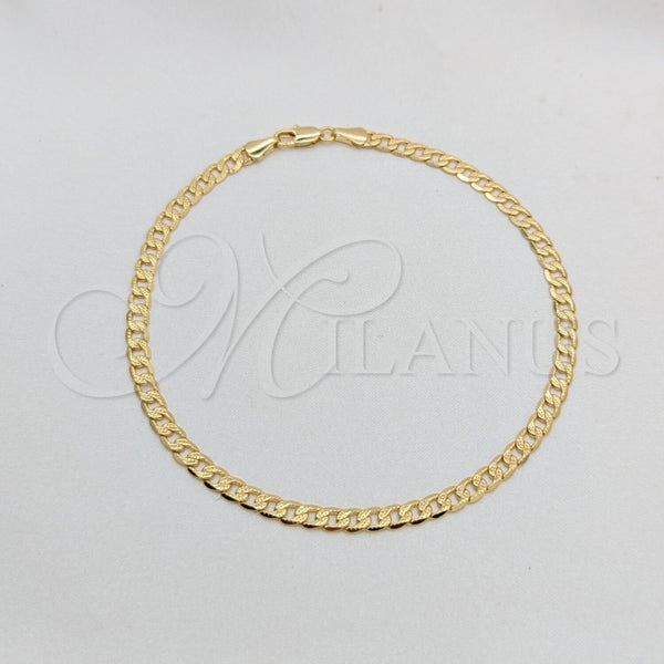 Oro Laminado Basic Anklet, Gold Filled Style Concave Cuban Design, Diamond Cutting Finish, Golden Finish, 03.419.0005.10 (04 MM Thickness, 10 Inches Length)