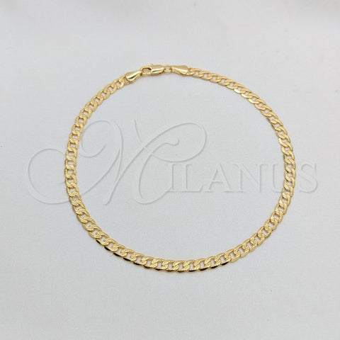 Oro Laminado Basic Anklet, Gold Filled Style Concave Cuban Design, Diamond Cutting Finish, Golden Finish, 03.419.0005.10 (04 MM Thickness, 10 Inches Length)