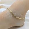 Oro Laminado Basic Anklet, Gold Filled Style Pave Figaro Design, Diamond Cutting Finish, Golden Finish, 03.419.0006.10 (04 MM Thickness, 10 Inches Length)
