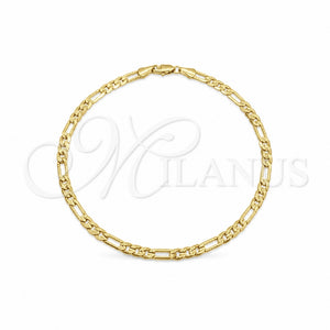 Oro Laminado Basic Anklet, Gold Filled Style Pave Figaro Design, Diamond Cutting Finish, Golden Finish, 03.419.0006.10 (04 MM Thickness, 10 Inches Length)