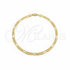 Oro Laminado Basic Anklet, Gold Filled Style Pave Figaro Design, Diamond Cutting Finish, Golden Finish, 03.419.0006.10 (04 MM Thickness, 10 Inches Length)