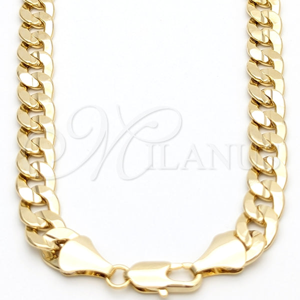 Oro Laminado Basic Necklace, Gold Filled Style Concave Cuban Design, Polished, Golden Finish, 03.419.0011.24 (10 MM Thickness, 9 Inches Length)