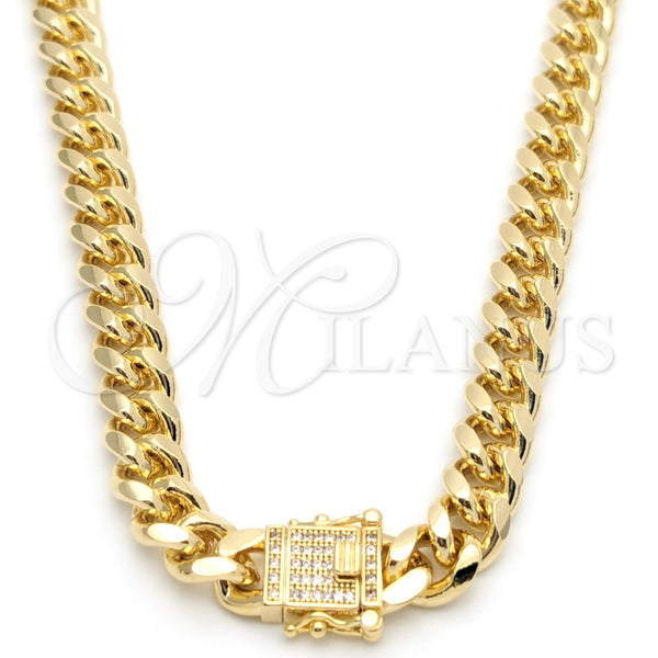 Oro Laminado Basic Necklace, Gold Filled Style Miami Cuban Design, Polished, Golden Finish, 03.419.0014.24 (08 MM Thickness, 24 Inches Length)