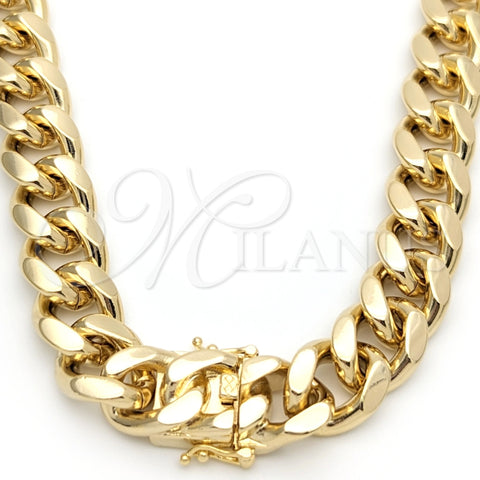 Oro Laminado Basic Necklace, Gold Filled Style Miami Cuban Design, Polished, Golden Finish, 03.419.0017.24 (14 MM Thickness, 24 Inches Length)