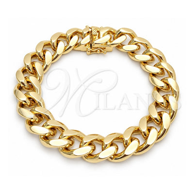 Oro Laminado Basic Bracelet, Gold Filled Style Miami Cuban Design, Polished, Golden Finish, 03.419.0017.09 (14 MM Thickness, 9 Inches Length)