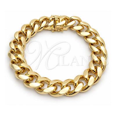 Oro Laminado Basic Bracelet, Gold Filled Style Miami Cuban Design, Polished, Golden Finish, 03.419.0018.09 (10 MM Thickness, 9 Inches Length)