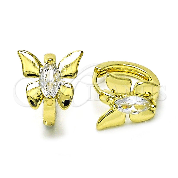 Gold Filled Hoop Earrings — Huggie Hoop Butterfly Design with White Cubic Zirconia — main product view — SKU 156485 | Oro Laminado aretes de aro — Huggie Hoop Butterfly diseño with blanco Cubic Zirconia — SKU 156485