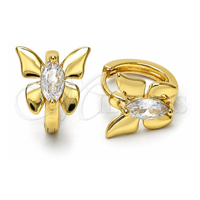 Oro Laminado Huggie Hoop, Gold Filled Style Butterfly Design, with White Cubic Zirconia, Polished, Golden Finish, 02.213.0713.14