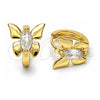 Oro Laminado Huggie Hoop, Gold Filled Style Butterfly Design, with White Cubic Zirconia, Polished, Golden Finish, 02.213.0713.14