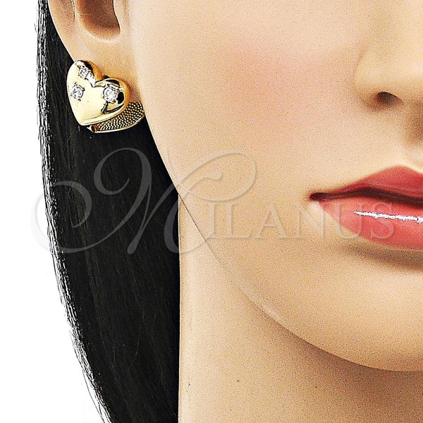 Gold Filled Hoop Earrings — Huggie Hoop Heart Design with White Cubic Zirconia — alternate product view — SKU 156495 | Oro Laminado aretes de aro — Huggie Hoop corazón diseño with blanco Cubic Zirconia — SKU 156495