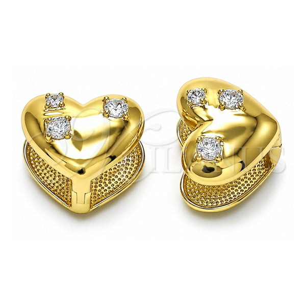 Oro Laminado Huggie Hoop, Gold Filled Style Heart Design, with White Cubic Zirconia, Polished, Golden Finish, 02.213.0717.12