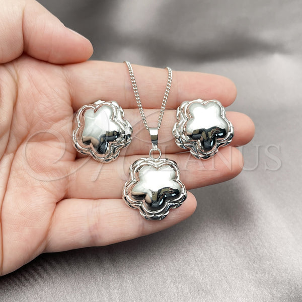 White Gold Filled Ring — Earring and Pendant Adult Set Flower Design Polished — alternate product view — SKU 156504 | Oro Laminado Blanco anillo — Earring and Pendant Adult Set flor diseño pulido — SKU 156504