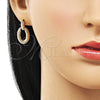 Oro Laminado Stud Earring, Gold Filled Style Diamond Cutting Finish, Golden Finish, 02.163.0336