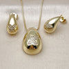 Oro Laminado Earring and Pendant Adult Set, Gold Filled Style Teardrop and Butterfly Design, with White Cubic Zirconia, Polished, Golden Finish, 10.313.0006