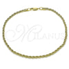 Oro Laminado Basic Anklet, Gold Filled Style Rope Design, Polished, Golden Finish, 5.222.036.10 (02 MM Thickness, 10 Inches Length)