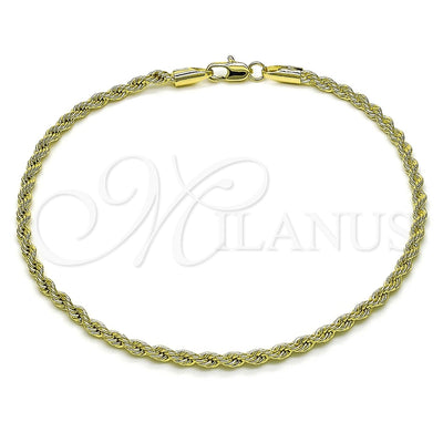 Oro Laminado Basic Anklet, Gold Filled Style Rope and Twist Design, Polished, Golden Finish, 5.222.035.10 (03 MM Thickness, 10 Inches Length)