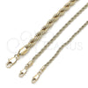 Oro Laminado Basic Anklet, Gold Filled Style Rope and Twist Design, Polished, Golden Finish, 5.222.035.10 (03 MM Thickness, 10 Inches Length)