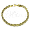 Oro Laminado Basic Anklet, Gold Filled Style Rope Design, Polished, Golden Finish, 04.213.0206.10 (06 MM Thickness, 10 Inches Length)