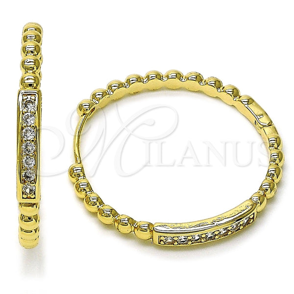 Gold Filled Hoop Earrings — Huggie Hoop Ball Design with White Cubic Zirconia — main product view — SKU 156532 | Oro Laminado aretes de aro — Huggie Hoop Ball diseño with blanco Cubic Zirconia — SKU 156532