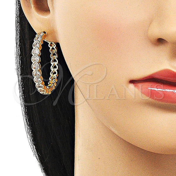 Gold Filled Hoop Earrings — Huggie Hoop Heart Design with White Cubic Zirconia — alternate product view — SKU 156533 | Oro Laminado aretes de aro — Huggie Hoop corazón diseño with blanco Cubic Zirconia — SKU 156533