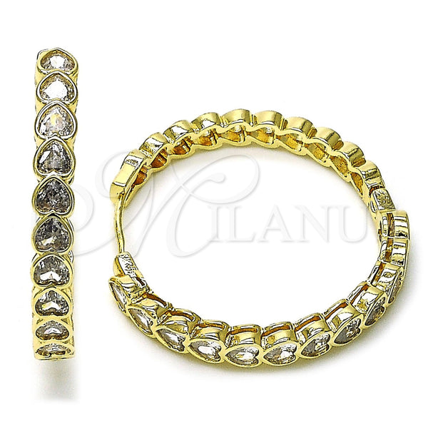 Gold Filled Hoop Earrings — Huggie Hoop Heart Design with White Cubic Zirconia — main product view — SKU 156533 | Oro Laminado aretes de aro — Huggie Hoop corazón diseño with blanco Cubic Zirconia — SKU 156533