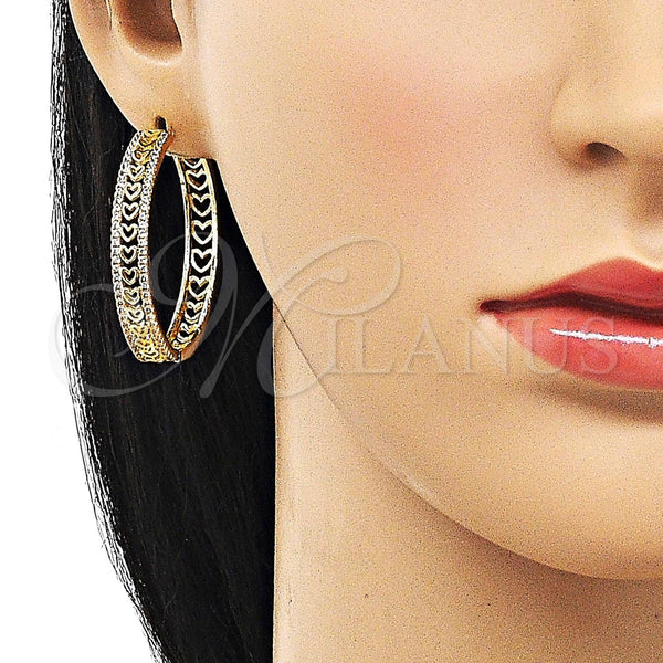 Gold Filled Hoop Earrings — Huggie Hoop Heart Design with White Micro Pave — alternate product view — SKU 156534 | Oro Laminado aretes de aro — Huggie Hoop corazón diseño with blanco Micro Pave — SKU 156534