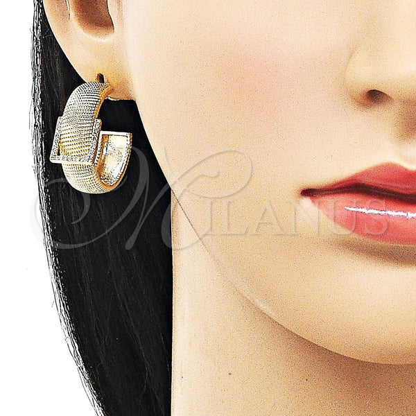 Gold Filled Hoop Earrings — Medium Hoop Belt Buckle Design with White Micro — alternate product view — SKU 156537 | Oro Laminado aretes de aro — Medium Hoop Belt Buckle diseño with blanco Micro — SKU 156537