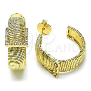 Gold Filled Hoop Earrings — Medium Hoop Belt Buckle Design with White Micro — main product view — SKU 156537 | Oro Laminado aretes de aro — Medium Hoop Belt Buckle diseño with blanco Micro — SKU 156537
