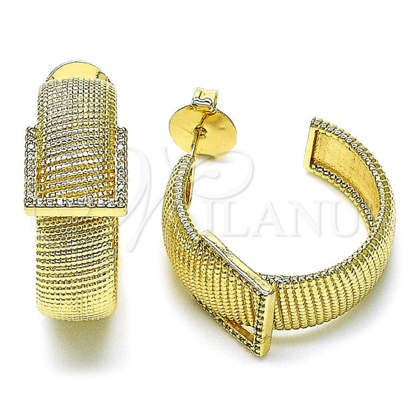 Gold Filled Hoop Earrings — Medium Hoop Belt Buckle Design with White Micro — main product view — SKU 156537 | Oro Laminado aretes de aro — Medium Hoop Belt Buckle diseño with blanco Micro — SKU 156537