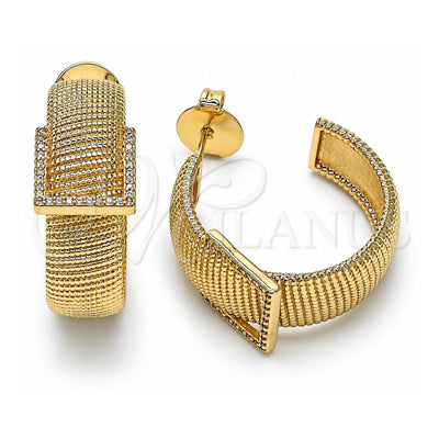 Oro Laminado Medium Hoop, Gold Filled Style Belt Buckle Design, with White Micro Pave, Diamond Cutting Finish, Golden Finish, 02.204.0034.30