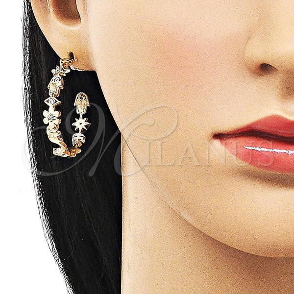 Gold Filled Hoop Earrings — Medium Hoop Judaica and Elephant Design with White — alternate product view — SKU 156538 | Oro Laminado aretes de aro — Medium Hoop Judaica and Elephant diseño with blanco — SKU 156538