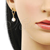 Oro Laminado Dangle Earring, Gold Filled Style Ball Design, with Ivory Mother of Pearl, Polished, Golden Finish, 02.213.0723