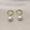 Oro Laminado Dangle Earring, Gold Filled Style Ball Design, with Ivory Mother of Pearl, Polished, Golden Finish, 02.213.0723