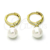 Oro Laminado Dangle Earring, Gold Filled Style Ball Design, with Ivory Mother of Pearl, Polished, Golden Finish, 02.213.0723