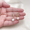 Oro Laminado Dangle Earring, Gold Filled Style Ball Design, with White Cubic Zirconia and Ivory Mother of Pearl, Polished, Golden Finish, 02.213.0724