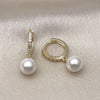 Oro Laminado Dangle Earring, Gold Filled Style Ball Design, with White Cubic Zirconia and Ivory Mother of Pearl, Polished, Golden Finish, 02.213.0724
