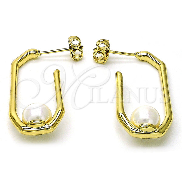 Oro Laminado Small Hoop, Gold Filled Style Ball Design, with Ivory Mother of Pearl, Polished, Golden Finish, 02.213.0725.15