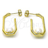 Oro Laminado Small Hoop, Gold Filled Style Ball Design, with Ivory Mother of Pearl, Polished, Golden Finish, 02.213.0725.15