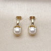 Oro Laminado Stud Earring, Gold Filled Style Ball Design, with Ivory Mother of Pearl, Polished, Golden Finish, 02.213.0729