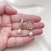 Oro Laminado Huggie Hoop, Gold Filled Style Ball Design, with Ivory Pearl, Diamond Cutting Finish, Golden Finish, 02.213.0732.18