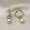 Oro Laminado Huggie Hoop, Gold Filled Style Ball Design, with Ivory Pearl, Diamond Cutting Finish, Golden Finish, 02.213.0732.18
