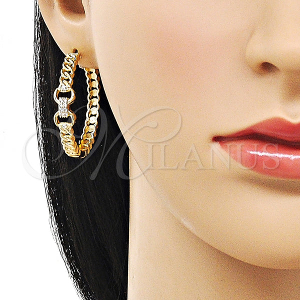 Gold Filled Hoop Earrings — Huggie Hoop Belt Buckle and Miami Cuban Design — alternate product view — SKU 156566 | Oro Laminado aretes de aro — Huggie Hoop Belt Buckle and Miami Cuban diseño — SKU 156566