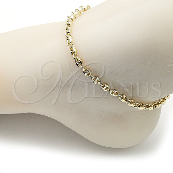 Gold Filled Anklet — Fancy Anklet Puff Mariner Design Polished 03. Thickness — alternate product view — SKU 156577 | Oro Laminado tobillera — elegante Anklet Puff Mariner diseño pulido 03. Thickness — SKU 156577