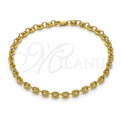 Oro Laminado Fancy Anklet, Gold Filled Style Puff Mariner Design, Polished, Golden Finish, 03.213.0233.10 (Thickness, 10 Inches Length)