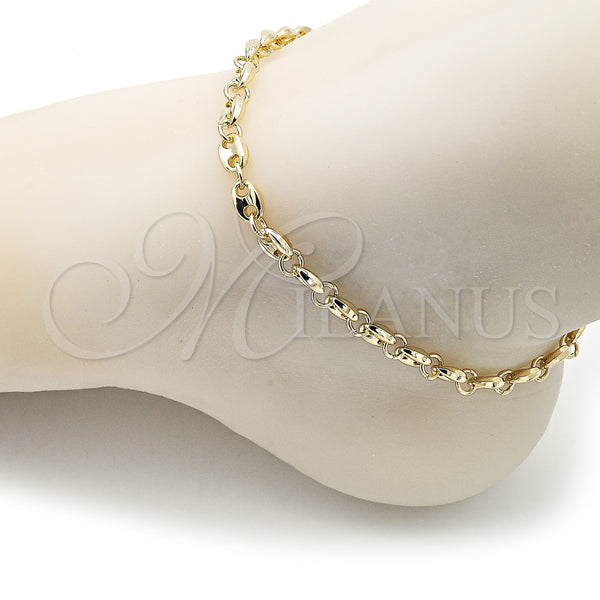 Gold Filled Anklet — Fancy Anklet Puff Mariner Design Polished 03. Thickness — alternate product view — SKU 156578 | Oro Laminado tobillera — elegante Anklet Puff Mariner diseño pulido 03. Thickness — SKU 156578